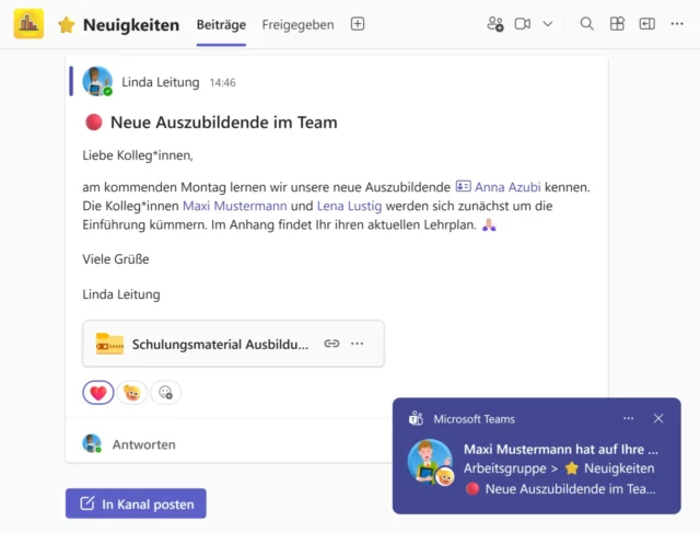Beitrag im Teams-Kanal