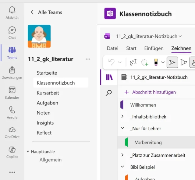 Kurs mit Klassennotizbuch in Microsoft Teams Education