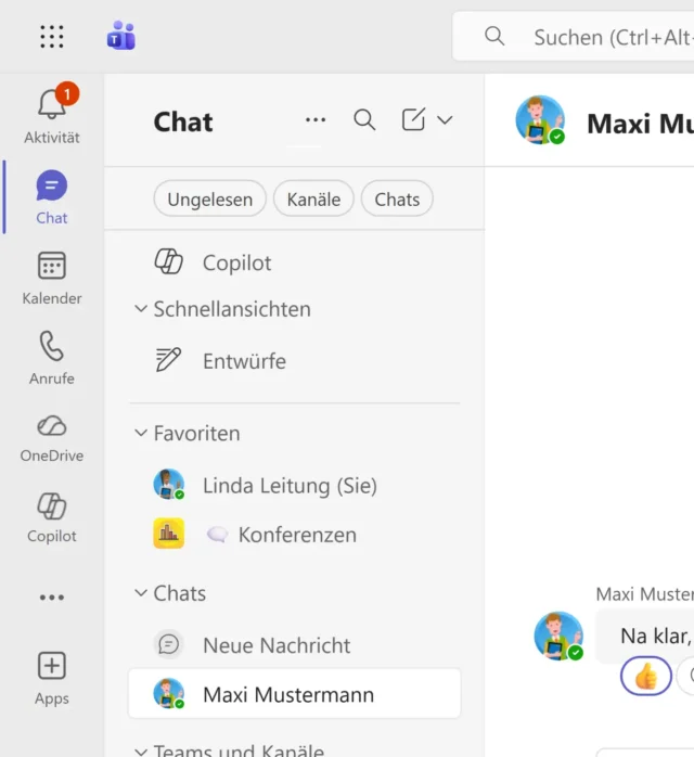 Hauptmenü von Microsoft Teams