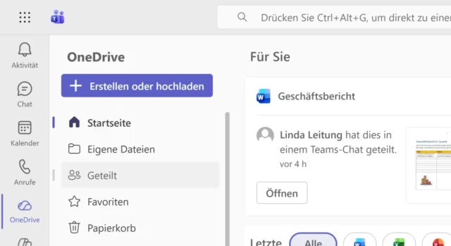 OneDrive Online – eingebettet in Microsoft Teams