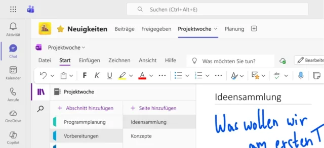 OneNote-Notizbuch als Registerkarte in Microsoft Teams