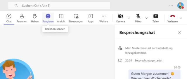 Menü für Videokonferenzen in Microsoft Teams