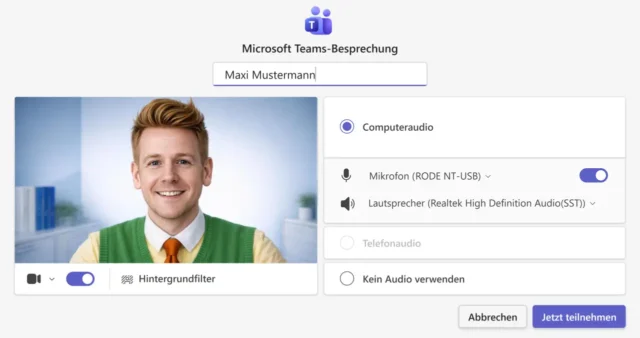 Teams-Besprechung mit Video und Audio beitreten