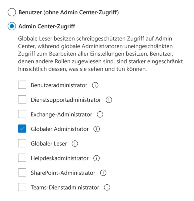 Rolle als Administrator vergeben
