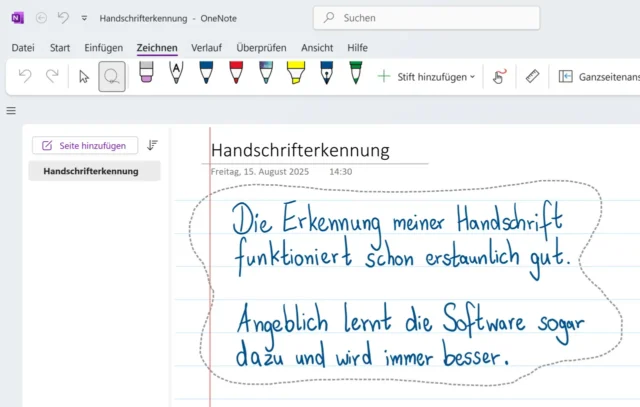 per Lassoauswahl markierte Handschrift
