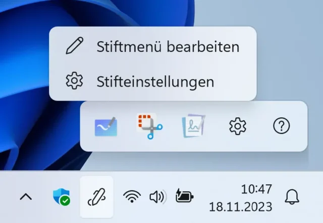 Stiftmenü in Windows 11