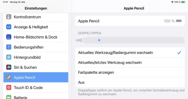 Einstellungen für den Apple Pencil