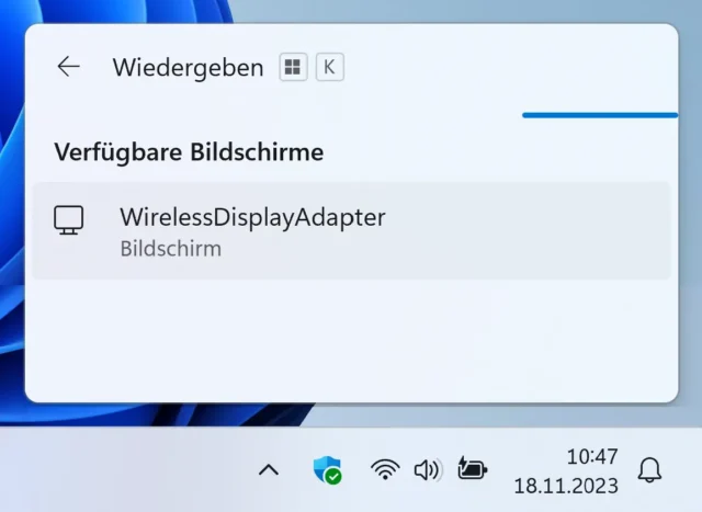 Verbinden mit drahtloser Anzeige