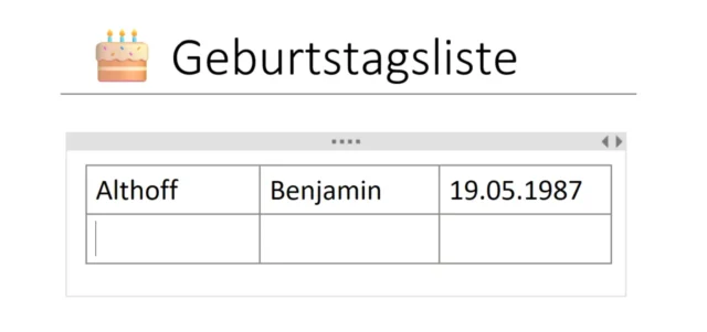 neue Zeile in der Tabelle