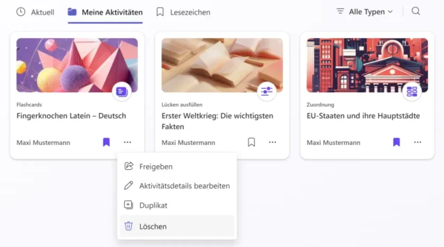 erstellte Lernaktivitäten verwalten