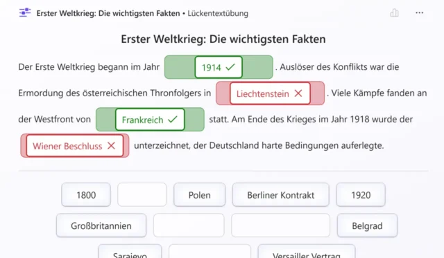 Lückentextübung