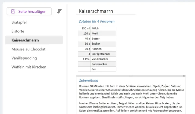 Tabelle und Text auf einer Seite