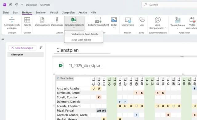 Vorschau der eingefügten Excel-Tabelle