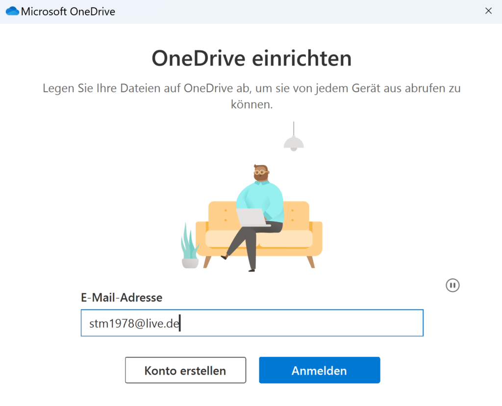 Anmelden in OneDrive mit Benutzerkonto