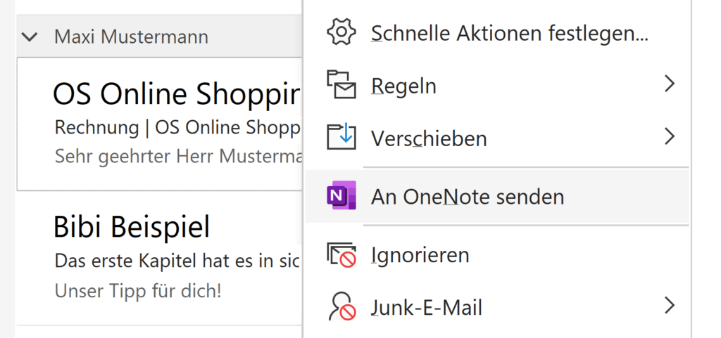 Kontextmenü einer E-Mail in Outlook