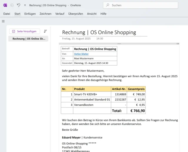 E-Mail in OneNote