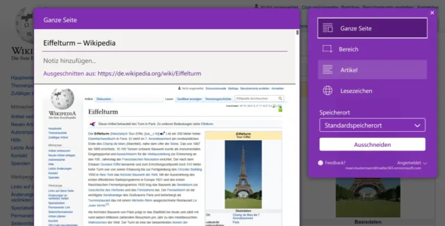 Optionen im OneNote Web Clipper