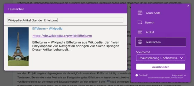 Lesezeichen in OneNote speichern
