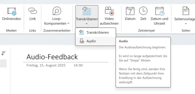 Audio / Video aufzeichnen im Menüband