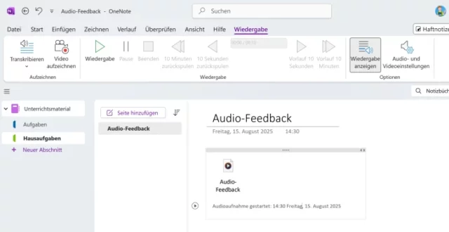 Audio-Feedback auf einer OneNote-Seite