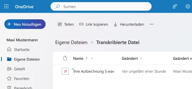 Transkribierte Datei in OneDrive