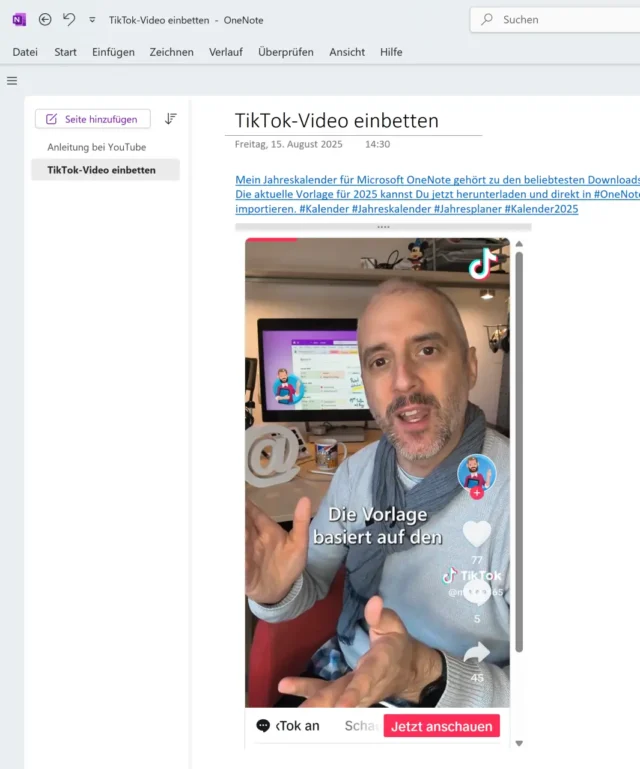Video bei TikTok – eingebettet in OneNote