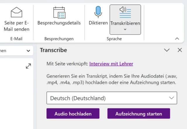 Transkribieren in OneNote aktivieren