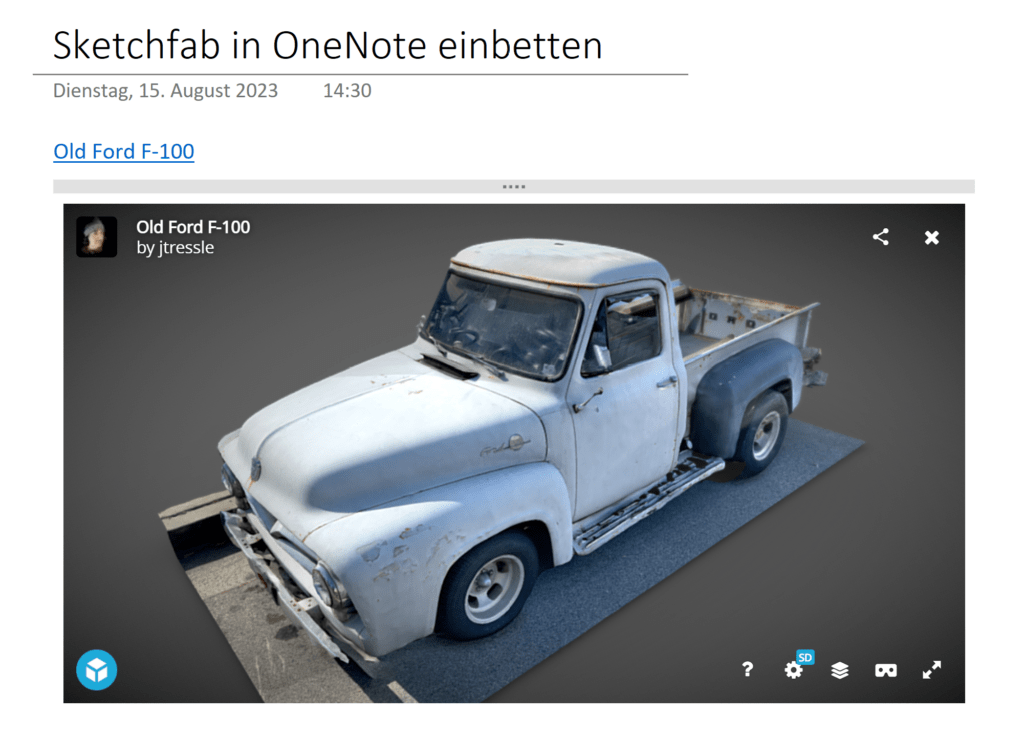 3D-Modelle von Sketchfab in OneNote einbetten