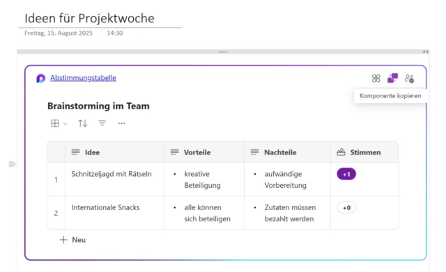 Abstimmungstabelle als Loop-Komponente in OneNote