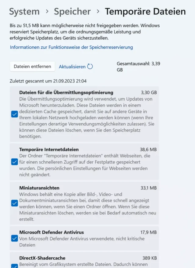 Temporäre Dateien entfernen