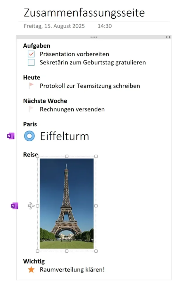 Zusammenfassungsseite in OneNote