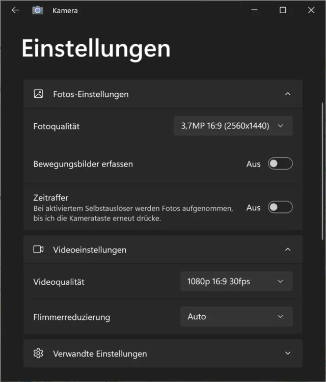 Einstellungen der Kamera-App