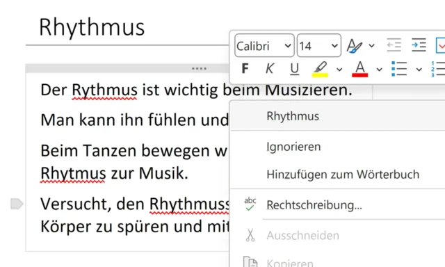 Rechtschreibprüfung in OneNote