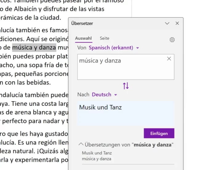 Übersetzer in OneNote