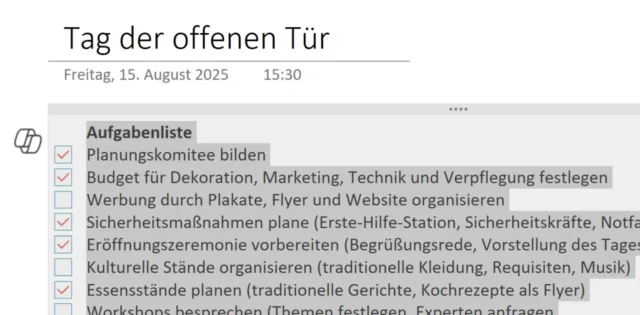 KI-generierte Aufgabenliste in OneNote
