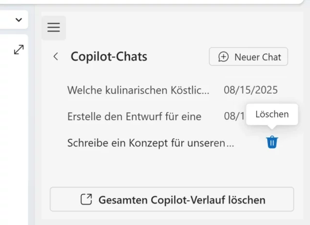 Copilot-Chats in OneNote aufrufen