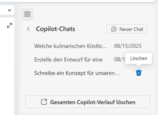 Copilot-Chats in OneNote aufrufen