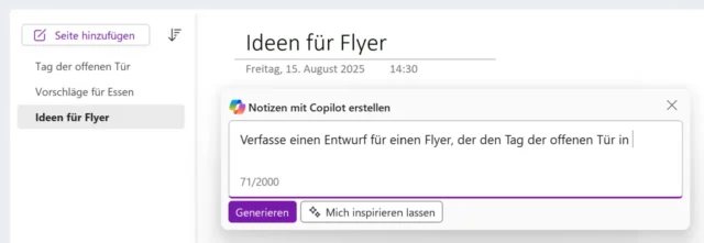 Text generieren auf Notizbuchseite