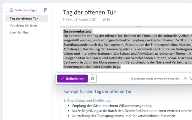 Zusammenfassung einer Notizbuchseite von Copilot