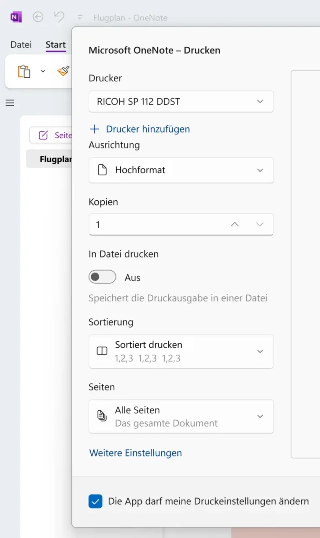 Druckdialog in Windows 11