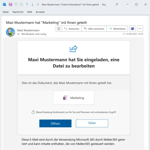 E-Mail als Benachrichtigung für ein geteiltes Notizbuch