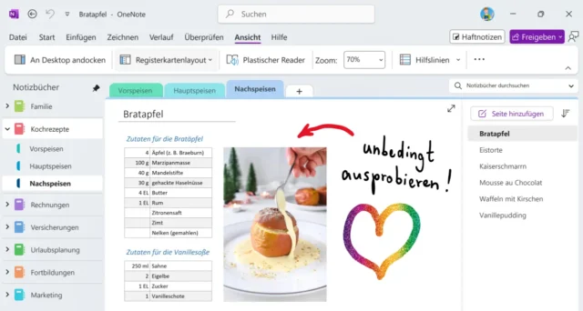 Horizontale Registerkarten in OneNote
