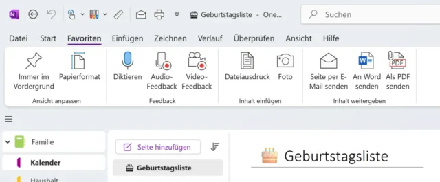 selbst erstellte Registerkarte im Menüband
