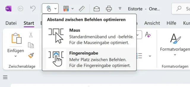 Fingereingabe als Touch-/Mausmodus wählen