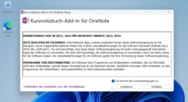 Kursnotizbuch-Add-In für OneNote installieren