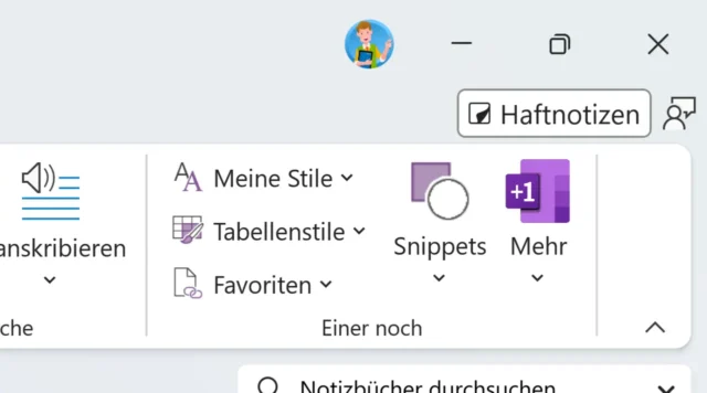 OneMore im Menüband von OneNote