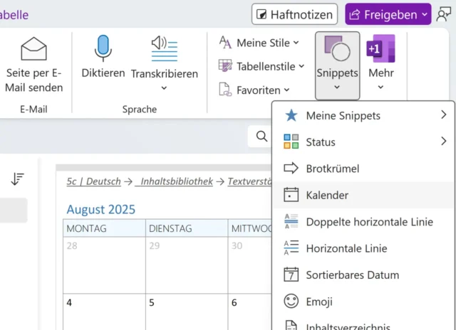 Snippets mit OneMore in OneNote einfügen