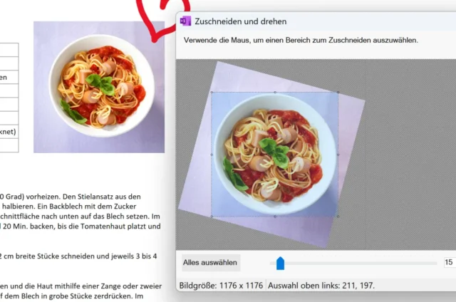 Bild zuschneiden und drehen mit OneMore für OneNote