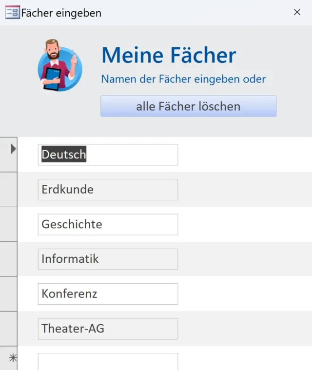 Fächer im Stundenplan-Tool eintragen