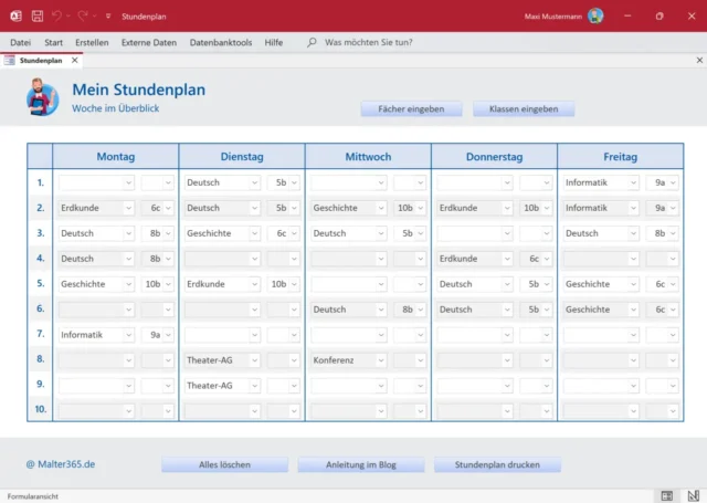 Stundenplan-Vorlage in Access öffnen